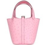 HERMÈS MICRO PICOTIN LOCK 14 BUBBLEGUM OSTRICH PALLADIUM HARDWARE