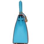 HERMÈS SPECIAL ORDER (HSS) KELLY SELLIER 25 ROSE SAKURA AND BLEU AZTEC CHEVRE BRUSHED GOLD HARDWARE