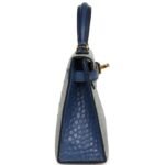 HERMÈS SPECIAL ORDER HSS KELLY SELLIER 20 GRIS PERLE AND BLEU DE MALTE MATTE ALLIGATOR GOLD HARDWARE