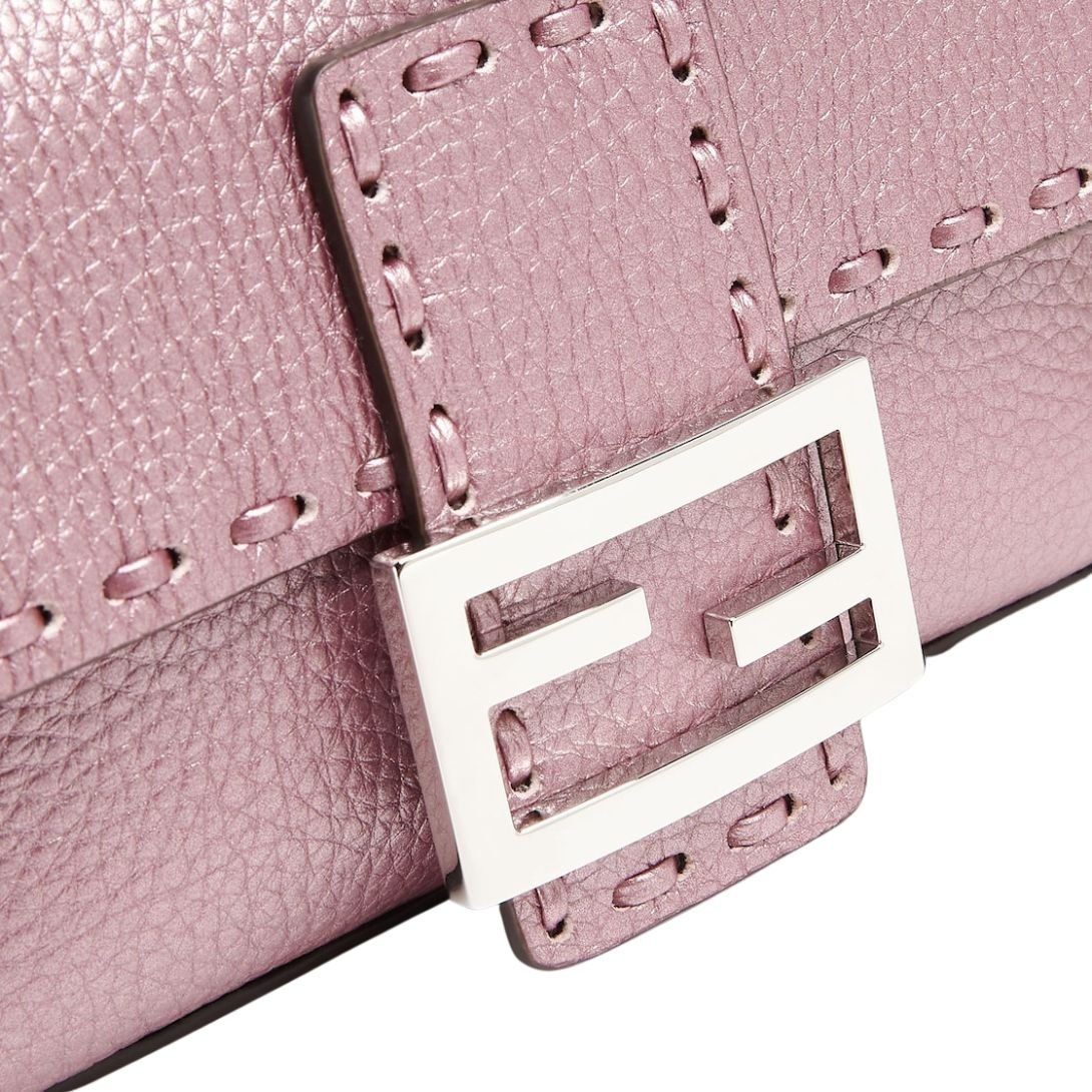 5 FENDI BAGUETTE MINI METALLIC PINK SELLERIA BAG WITH 309 HAND-SEWN TOPSTITCHES