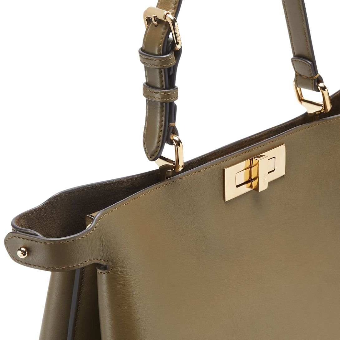5 FENDI PEEKABOO SOFT LARGE GREEN LEATHER BAG