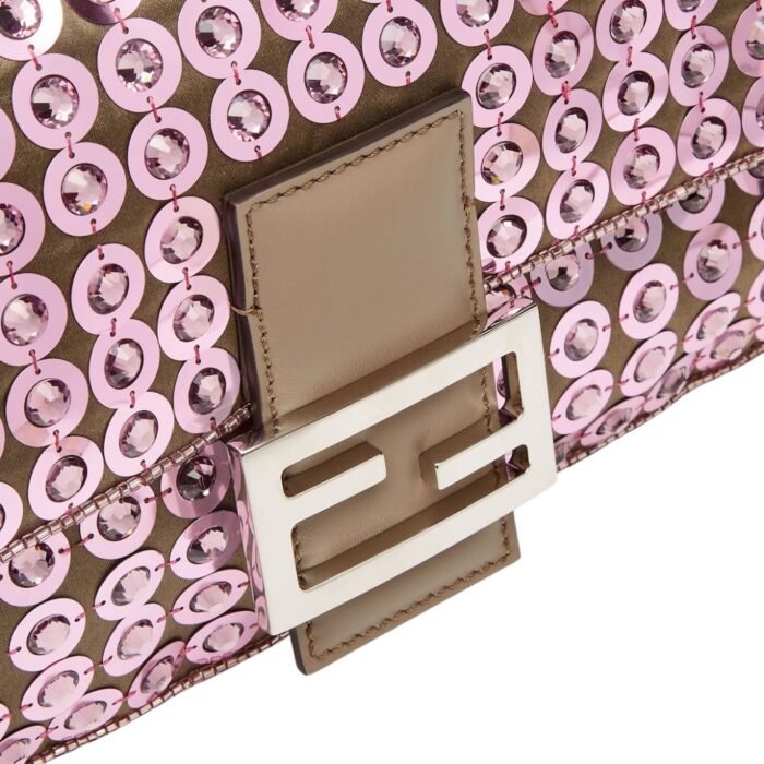 FENDI BAGUETTE BAG EMBROIDERED WITH PINK SEQUINS AND RHINESTONES