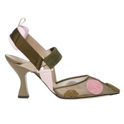 FENDI COLIBRÌ BEADED GREEN TULLE HIGH-HEELED SLINGBACKS