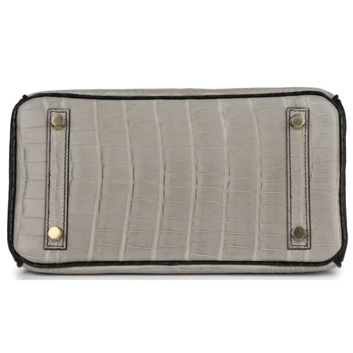 HERMÈS SPECIAL ORDER HSS BIRKIN 25 GRIS PERLE AND BLACK MATTE ALLIGATOR MISSISSIPPIENIS BRUSHED GOLD HARDWARE