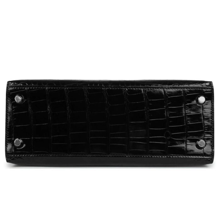 HERMÈS KELLY SELLIER 25 BLACK SHINY ALLIGATOR GOLD HARDWARE