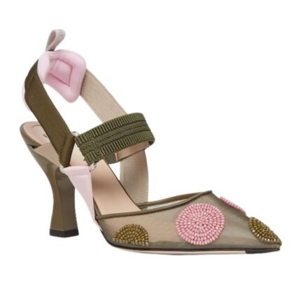 FENDI COLIBRÌ BEADED GREEN TULLE HIGH-HEELED SLINGBACKS