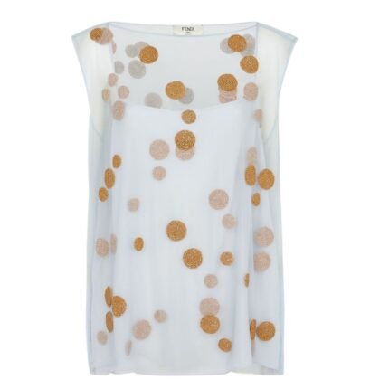 FENDI LIGHT BLUE EMBROIDERED TULLE TOP