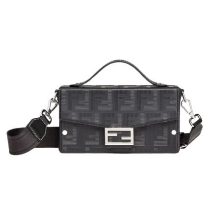 FENDI SOFT TRUNK BAGUETTE BLACK LEATHER BAG