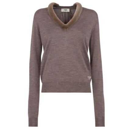 FENDI DOVE GRAY WOOL AND SILK SWEATER