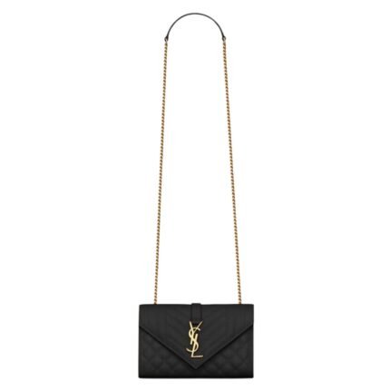 SAINT LAURENT ENVELOPE SMALL IN QUILTED GRAIN DE POUDRE EMBOSSED LEATHER