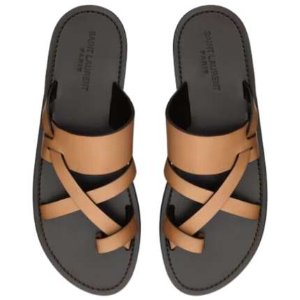 SAINT LAURENT CULVER SLIDES IN SMOOTH LEATHER