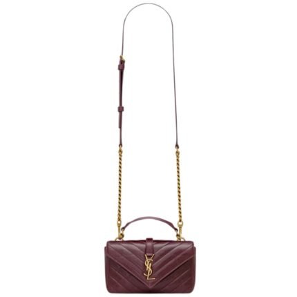 SAINT LAURENT COLLEGE MINI CHAIN BAG IN SHINY CRACKLED LEATHER