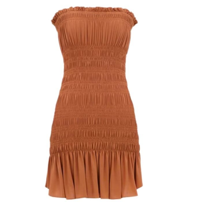 SAINT LAURENT SMOCKED DRESS IN STRETCH JERSEY