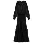 SAINT LAURENT RUFFLED DRESS IN SILK CREPE MUSLIN