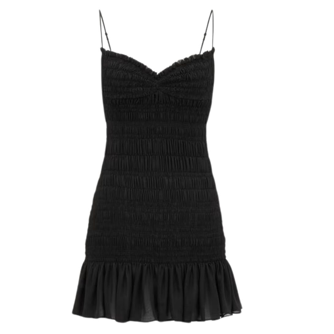 1 SAINT LAURENT SMOCKED DRESS IN SILK MUSLIN CREPE