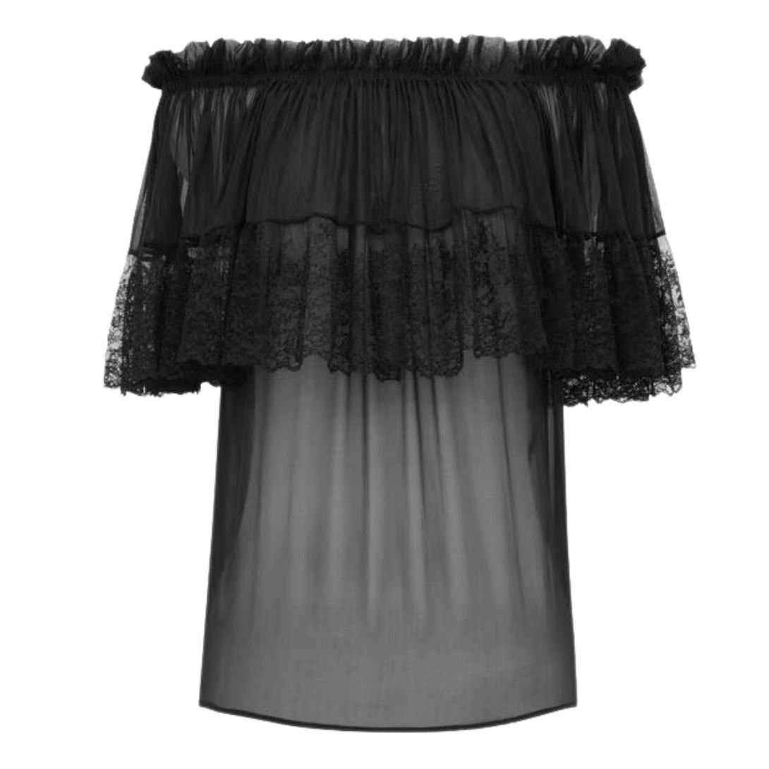 1 SAINT LAURENT BLOUSE IN SILK CREPE MUSLIN AND LACE