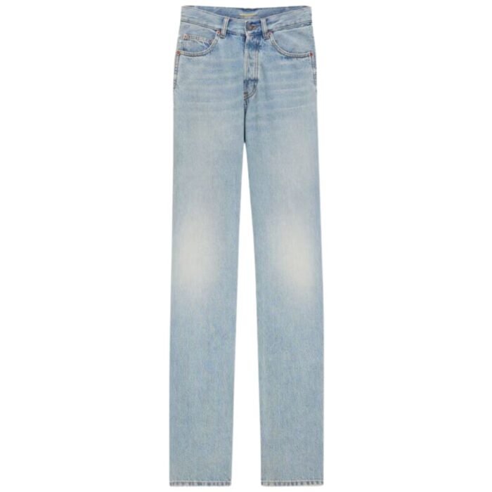 SAINT LAURENT V WAIST LONG BAGGY JEANS IN MICHIGAN BLUE DENIM