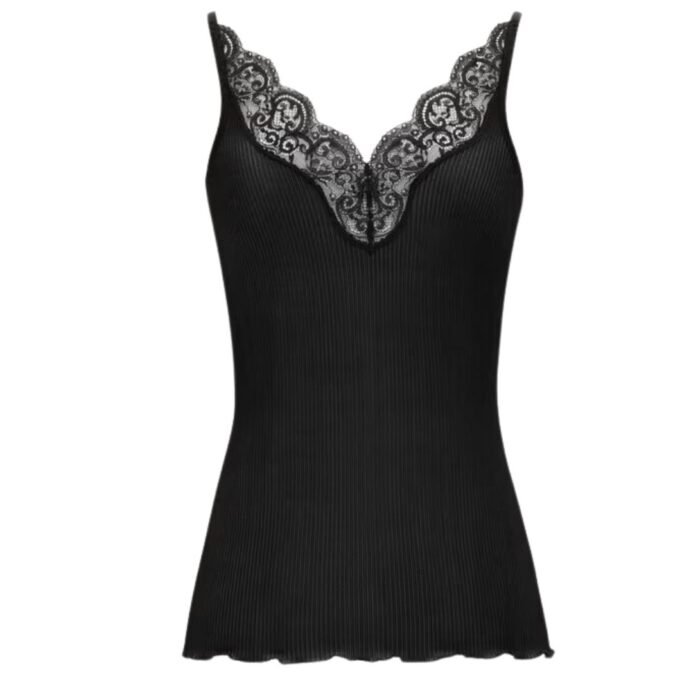 SAINT LAURENT LACED TANK TOP IN RIBBED SILK JERSEY
