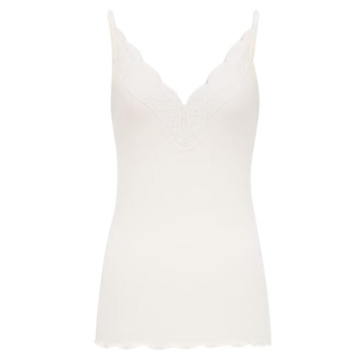SAINT LAURENT LACED TANK TOP IN RIBBED SILK JERSEY