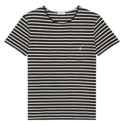 SAINT LAURENT STRIPED CASSANDRE T-SHIRT IN JERSEY