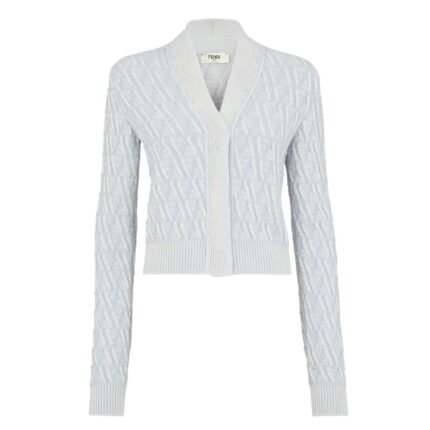 FENDI CARDIGAN LIGHT BLUE FF CASHMERE AND WOOL