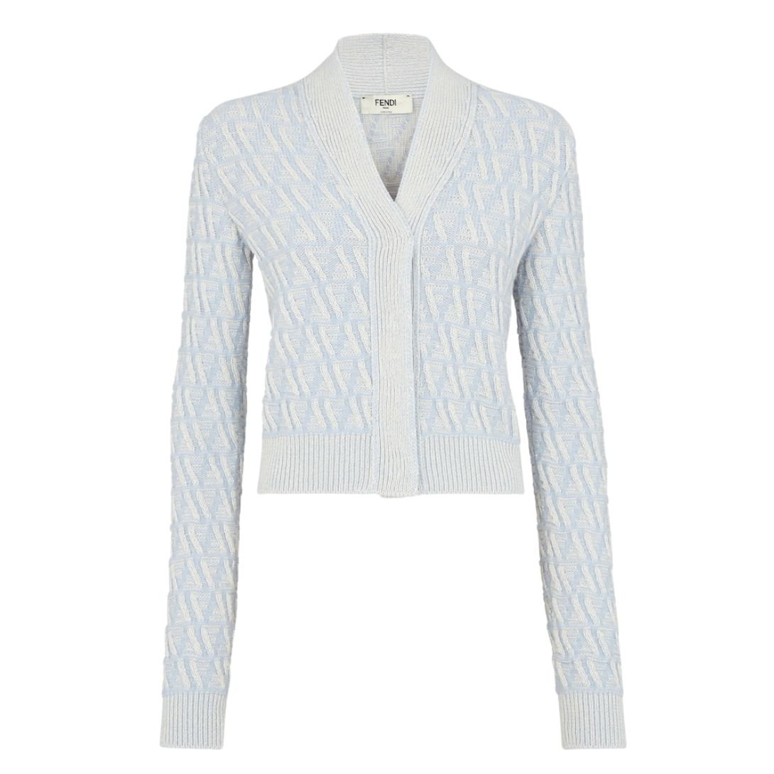 1 FENDI CARDIGAN LIGHT BLUE FF CASHMERE AND WOOL