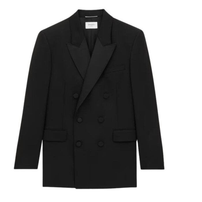 SAINT LAURENT TUXEDO JACKET IN GRAIN DE POUDRE