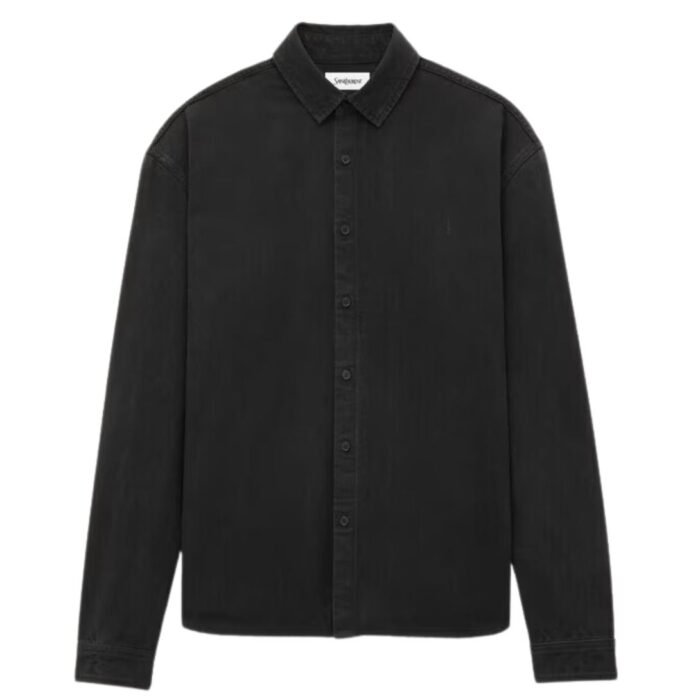 SAINT LAURENT CASSANDRE SHIRT IN RAVEN BLACK DENIM