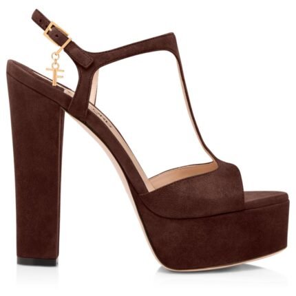 TOM FORD SUEDE LEATHER ANGELINA PLATFORM SANDAL DARK WHISKY