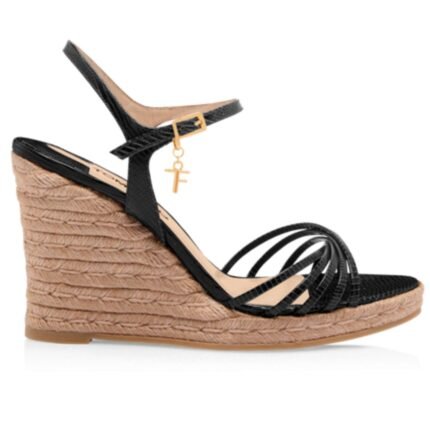 TOM FORD PRINTED LIZARD LEATHER CABANA WEDGE ESPADRILLE BLACK