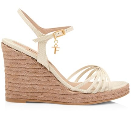 TOM FORD PRINTED LIZARD LEATHER CABANA WEDGE ESPADRILLE IVORY