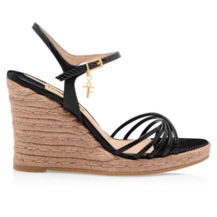 TOM FORD PRINTED LIZARD LEATHER CABANA WEDGE ESPADRILLE BLACK