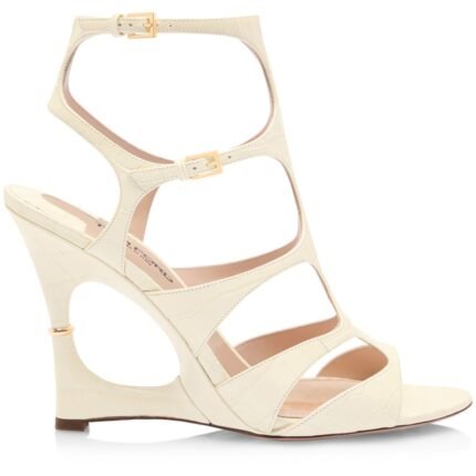 TOM FORD SHINY STAMPED CROCODILE LEATHER PARADIS CAGE SANDAL IVORY
