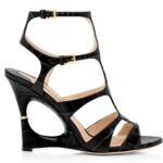 TOM FORD SHINY STAMPED CROCODILE LEATHER PARADIS CAGE SANDAL BLACK