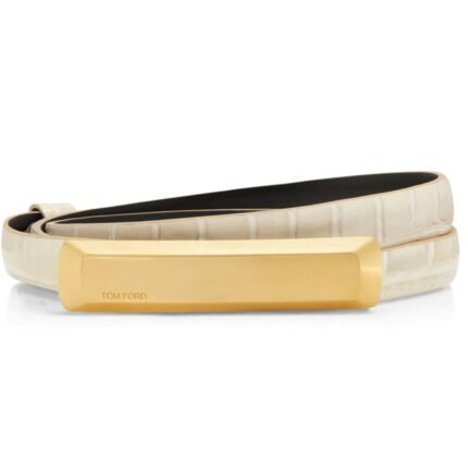 TOM FORD STAMPED CROCODILE LEATHER 15 MM BAR BELT IVORY