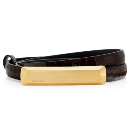 TOM FORD STAMPED CROCODILE LEATHER 15 MM BAR BELT ESPRESSO