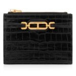 TOM FORD STAMPED CROCODILE LEATHER ZIPPED CARD HOLDER BLACK