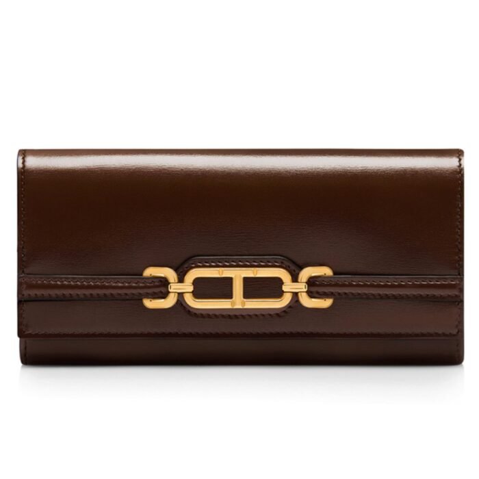 TOM FORD PALMELLATO EFFECT LEATHER CONTINENTAL WALLET SADDLE BROWN