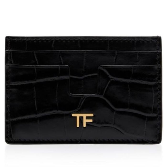 TOM FORD SHINY STAMPED CROCODILE LEATHER CLASSIC TF CARD HOLDER