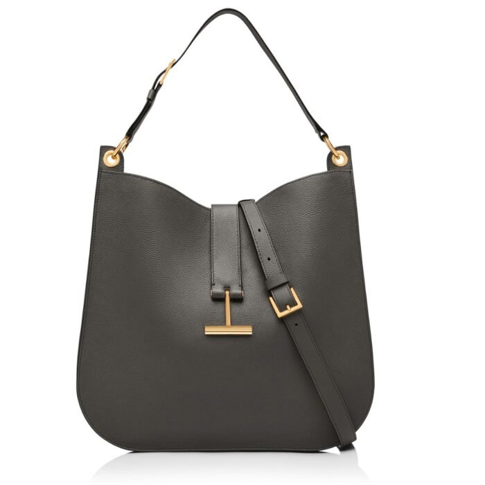 TOM FORD GRAIN LEATHER TARA LARGE CROSSBODY GRAPHITE