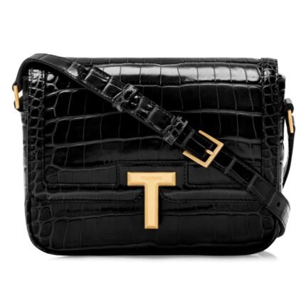 TOM FORD SHINY STAMPED CROCODILE LEATHER WALLIS SMALL SHOULDER BAG