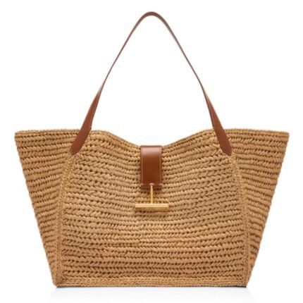 TOM FORD RAFFIA AND LEATHER TARA LARGE TOTE