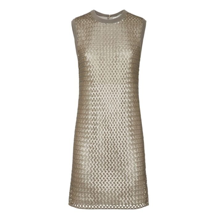 FENDI GOLD-COLORED SEQUIN AND TULLE DRESS