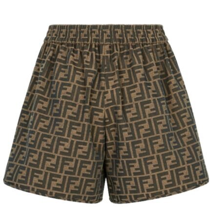 FENDI BROWN CANVAS SHORTS