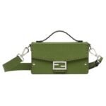 FENDI SELLERIA SOFT TRUNK BAGUETTE GREEN LEATHER BAG WITH 253 HAND-SEWN TOPSTITCHES