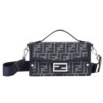 FENDI SOFT TRUNK BAGUETTE FF JACQUARD AND BLUE LEATHER BAG
