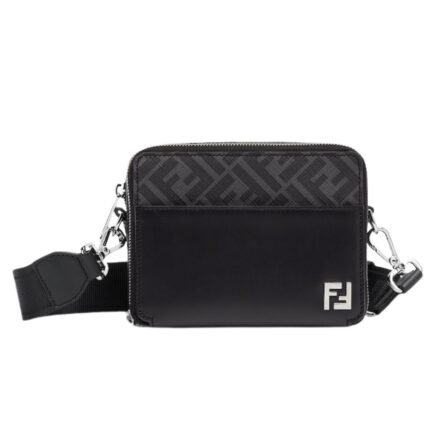 FENDI SQUARED FF CAMERA CASE ORGANIZER BLACK LEATHER AND FF BAG