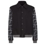 FENDI BLOUSON BLACK WOOL BOMBER JACKET