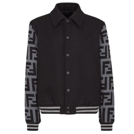 FENDI BLOUSON BLACK WOOL BOMBER JACKET