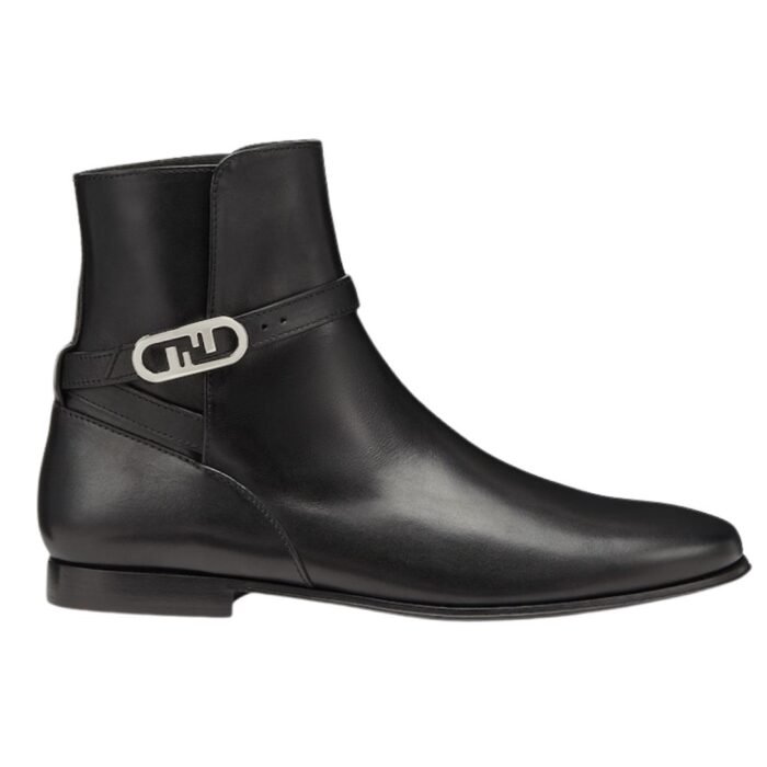 FENDI O'LOCK ANKLE BOOTS BLACK LEATHER